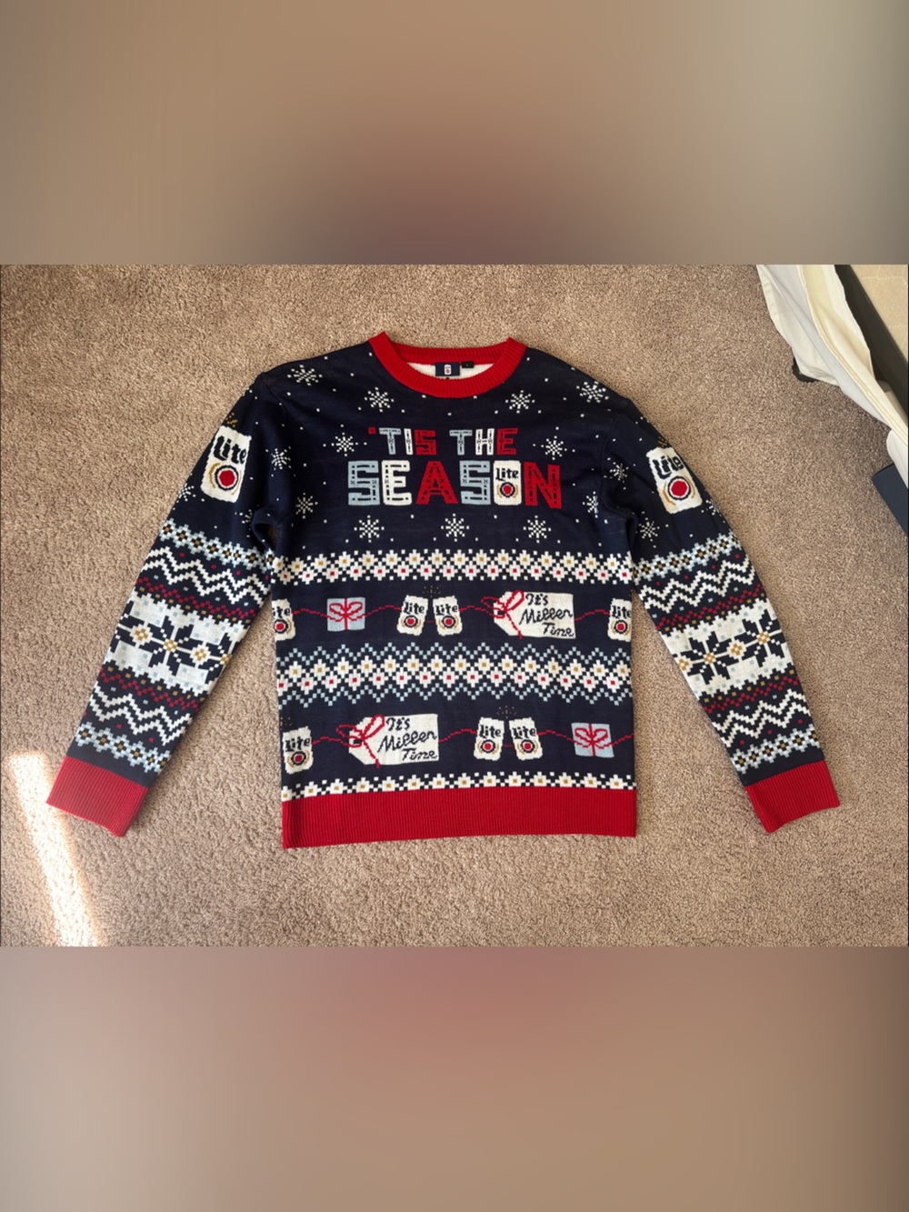 Miller Lite Men's Navy 'Tis the Season Fair Isle Holiday Sweater - Red Accents